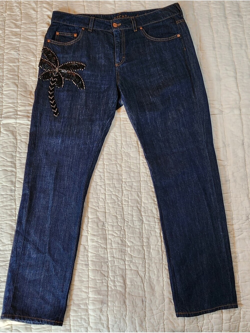 Escada Sport Women's 36" Waist Sexy Boyfriend Jeans Beaded Dark Blue
